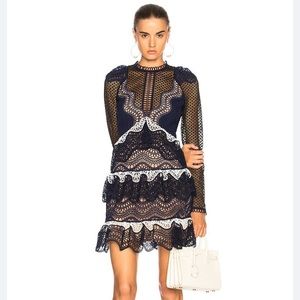 SELF-PORTRAIT Wave-Guipure Lace Mini Cocktail Dress